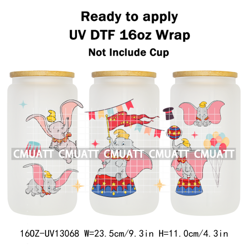 Elephant Cartoon 16oz UV DTF Cup Wrap Customizable Durable Waterproof Cups Selfadhesive Stickers Home Use