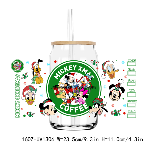 Merry Christmas Mouse 16OZ UV DTF Cup Wrap Transfers Stickers Custom Labels DIY Durable Waterproof Logo For Libbey Glass Can