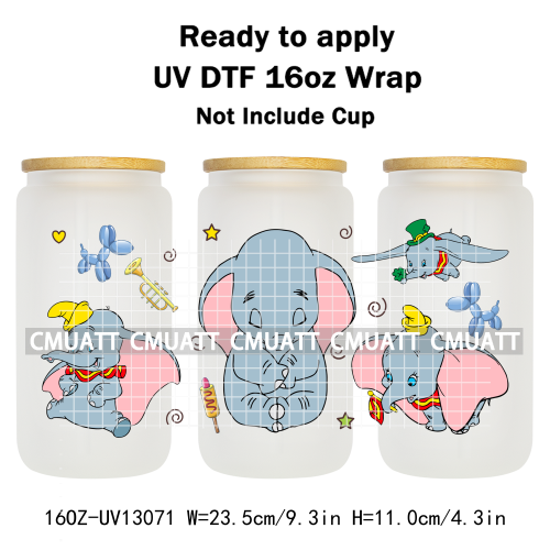 Elephant Cartoon 16oz UV DTF Cup Wrap Customizable Durable Waterproof Cups Selfadhesive Stickers Home Use