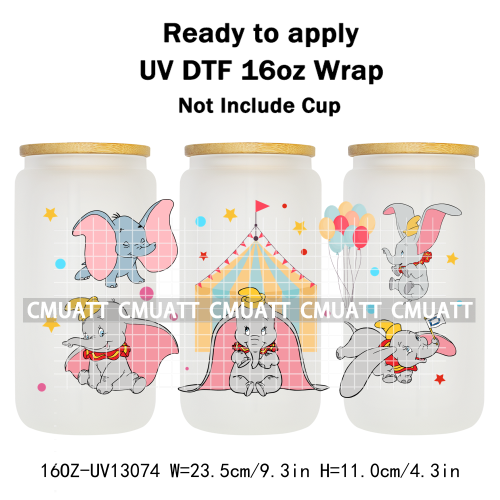 Elephant Cartoon 16oz UV DTF Cup Wrap Customizable Durable Waterproof Cups Selfadhesive Stickers Home Use