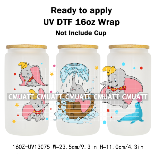 Elephant Cartoon 16oz UV DTF Cup Wrap Customizable Durable Waterproof Cups Selfadhesive Stickers Home Use