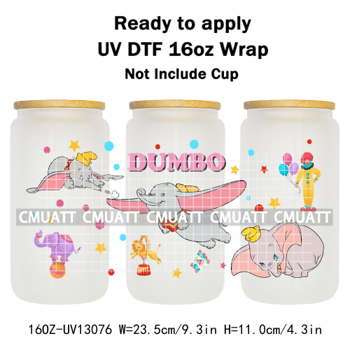 Elephant Cartoon 16oz UV DTF Cup Wrap Customizable Durable Waterproof Cups Selfadhesive Stickers Home Use