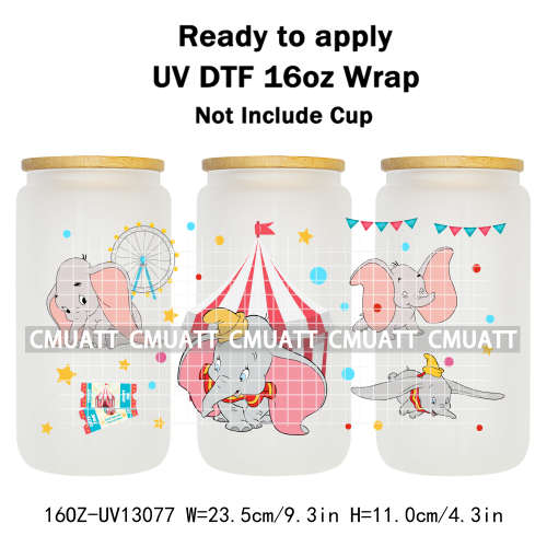 Elephant Cartoon 16oz UV DTF Cup Wrap Customizable Durable Waterproof Cups Selfadhesive Stickers Home Use