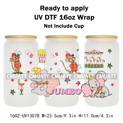 Elephant Cartoon 16oz UV DTF Cup Wrap Customizable Durable Waterproof Cups Selfadhesive Stickers Home Use