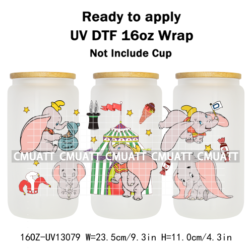 Elephant Cartoon 16oz UV DTF Cup Wrap Customizable Durable Waterproof Cups Selfadhesive Stickers Home Use