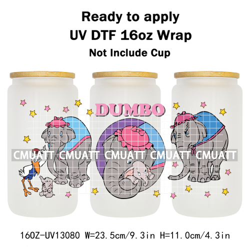 Elephant Cartoon 16oz UV DTF Cup Wrap Customizable Durable Waterproof Cups Selfadhesive Stickers Home Use