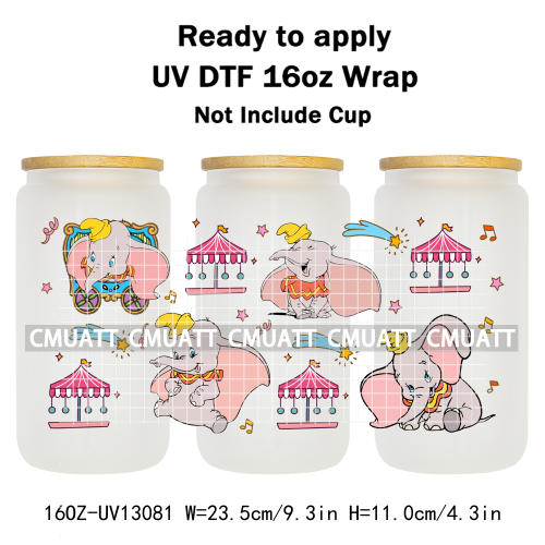 Elephant Cartoon 16oz UV DTF Cup Wrap Customizable Durable Waterproof Cups Selfadhesive Stickers Home Use