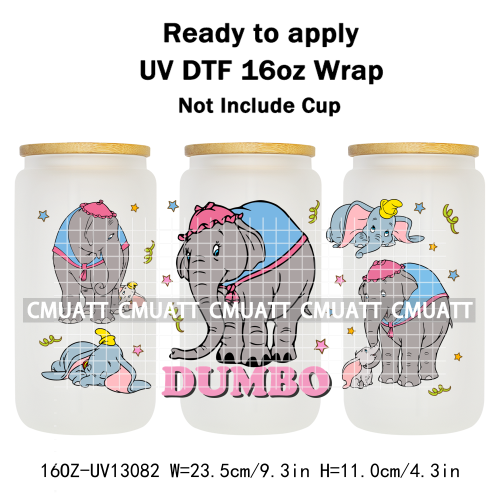 Elephant Cartoon 16oz UV DTF Cup Wrap Customizable Durable Waterproof Cups Selfadhesive Stickers Home Use