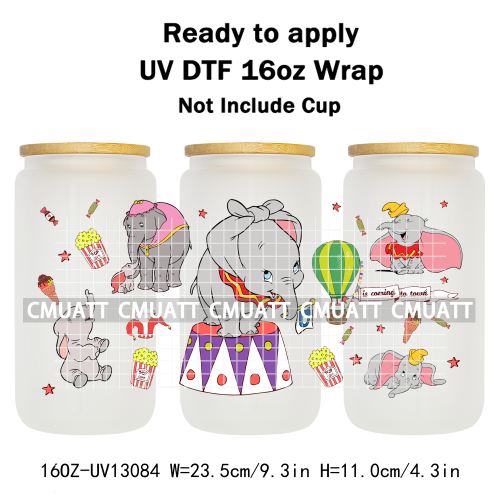Elephant Cartoon 16oz UV DTF Cup Wrap Customizable Durable Waterproof Cups Selfadhesive Stickers Home Use