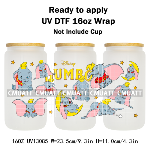 Elephant Cartoon 16oz UV DTF Cup Wrap Customizable Durable Waterproof Cups Selfadhesive Stickers Home Use