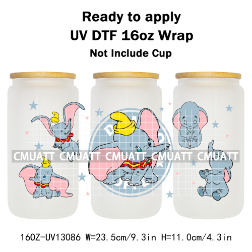 Elephant Cartoon 16oz UV DTF Cup Wrap Customizable Durable Waterproof Cups Selfadhesive Stickers Home Use