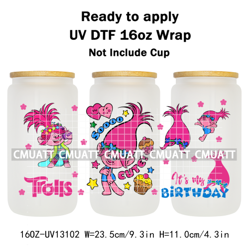 Elephant Cartoon UV DTF Cup Wrap Customizable Durable Waterproof For 16oz Libbey Glass Selfadhesive Stickers