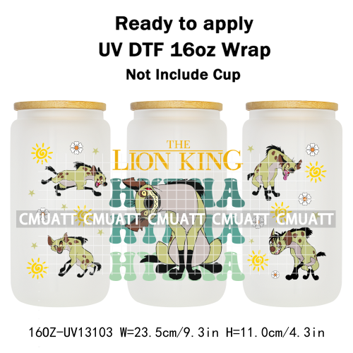 Cartoon Lion UV DTF Cup Wrap Transfer Stickers For 16oz Libbey Glass Beer Selfadhesive Waterproof Adhesive