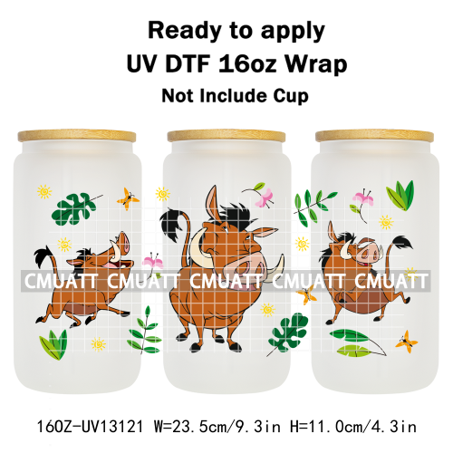 Cartoon Lion UV DTF Cup Wrap Transfer Stickers For 16oz Libbey Glass Beer Selfadhesive Waterproof Adhesive