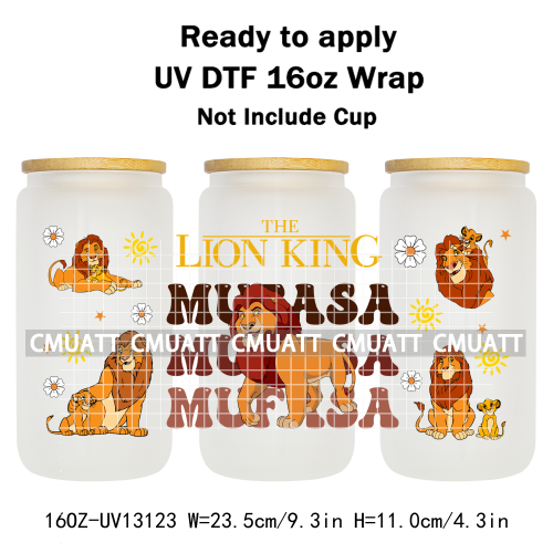 Cartoon Lion UV DTF Cup Wrap Transfer Stickers For 16oz Libbey Glass Beer Selfadhesive Waterproof Adhesive
