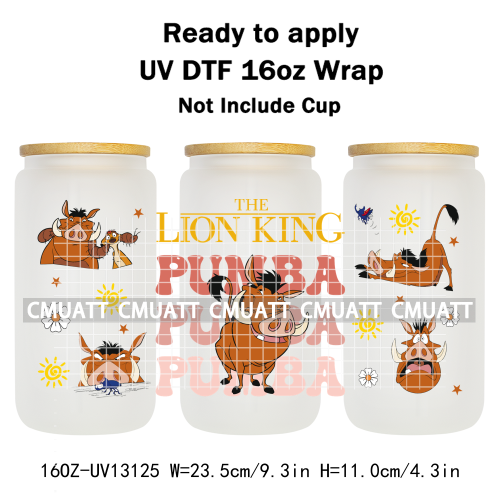 Cartoon Lion UV DTF Cup Wrap Transfer Stickers For 16oz Libbey Glass Beer Selfadhesive Waterproof Adhesive
