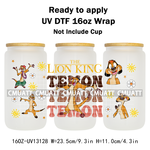 Cartoon Lion UV DTF Cup Wrap Transfer Stickers For 16oz Libbey Glass Beer Selfadhesive Waterproof Adhesive