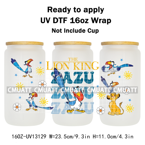 Cartoon Lion UV DTF Cup Wrap Transfer Stickers For 16oz Libbey Glass Beer Selfadhesive Waterproof Adhesive