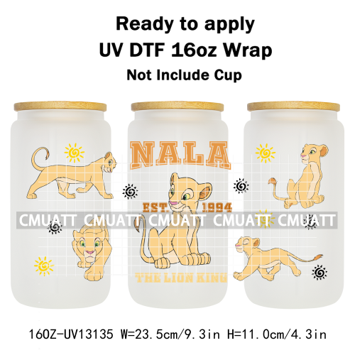 Cartoon Lion UV DTF Cup Wrap Transfer Stickers For 16oz Libbey Glass Beer Selfadhesive Waterproof Adhesive