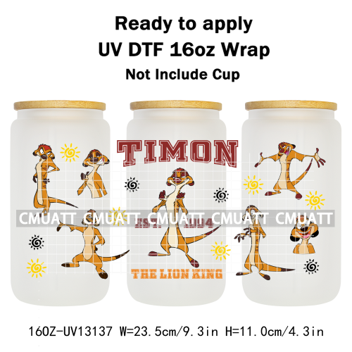 Cartoon Lion UV DTF Cup Wrap Transfer Stickers For 16oz Libbey Glass Beer Selfadhesive Waterproof Adhesive