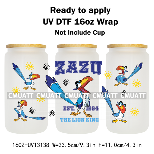 Cartoon Lion UV DTF Cup Wrap Transfer Stickers For 16oz Libbey Glass Beer Selfadhesive Waterproof Adhesive