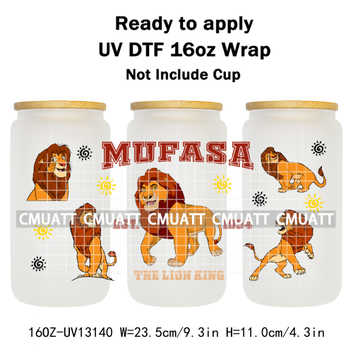 Cartoon Lion UV DTF Cup Wrap Transfer Stickers For 16oz Libbey Glass Beer Selfadhesive Waterproof Adhesive