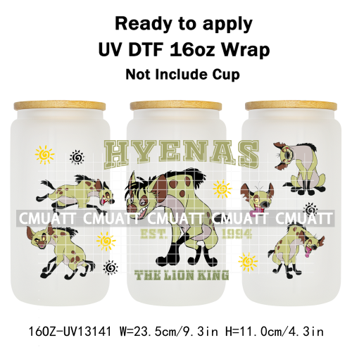 Cartoon Lion UV DTF Cup Wrap Transfer Stickers For 16oz Libbey Glass Beer Selfadhesive Waterproof Adhesive