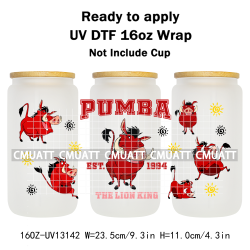 Cartoon Lion UV DTF Cup Wrap Transfer Stickers For 16oz Libbey Glass Beer Selfadhesive Waterproof Adhesive