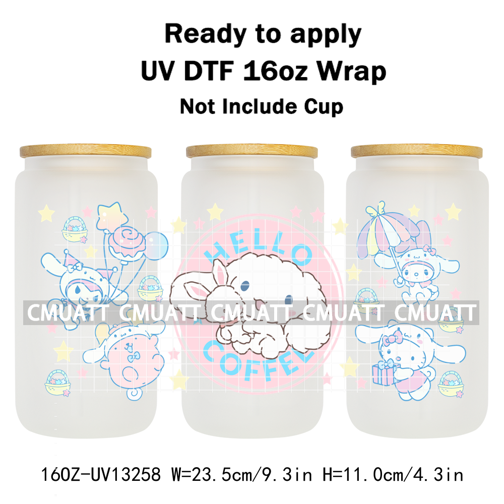 Cute Cat 16OZ UV DTF Cup Wraps Transfer Sticker For Glass Libbey Can Bottle Selfadhesive Waterproof DIY CCM377