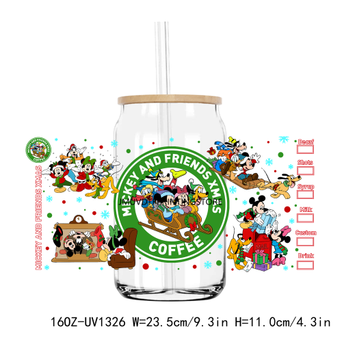 Christmas Mouse And Friend 16OZ UV DTF Cup Wrap Transfer Stickers Custom Labels DIY Durable Waterproof Logo For Libbey Glass Can