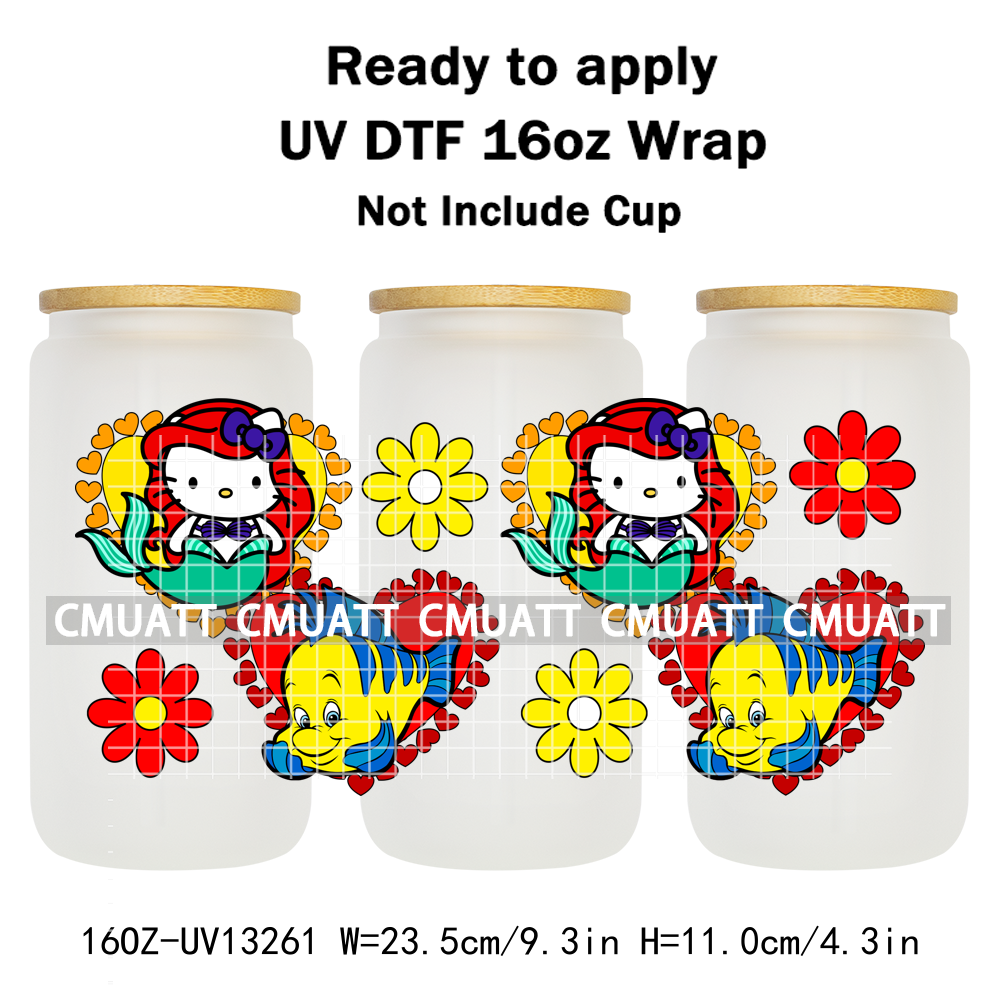 Cute Cat 16OZ UV DTF Cup Wraps Transfer Sticker For Glass Libbey Can Bottle Selfadhesive Waterproof DIY CCM377