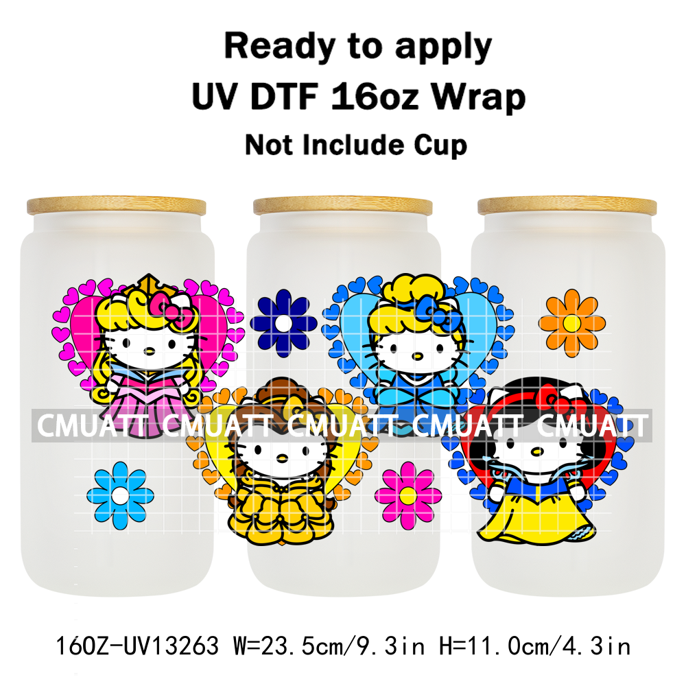Cute Cat 16OZ UV DTF Cup Wraps Transfer Sticker For Glass Libbey Can Bottle Selfadhesive Waterproof DIY CCM377