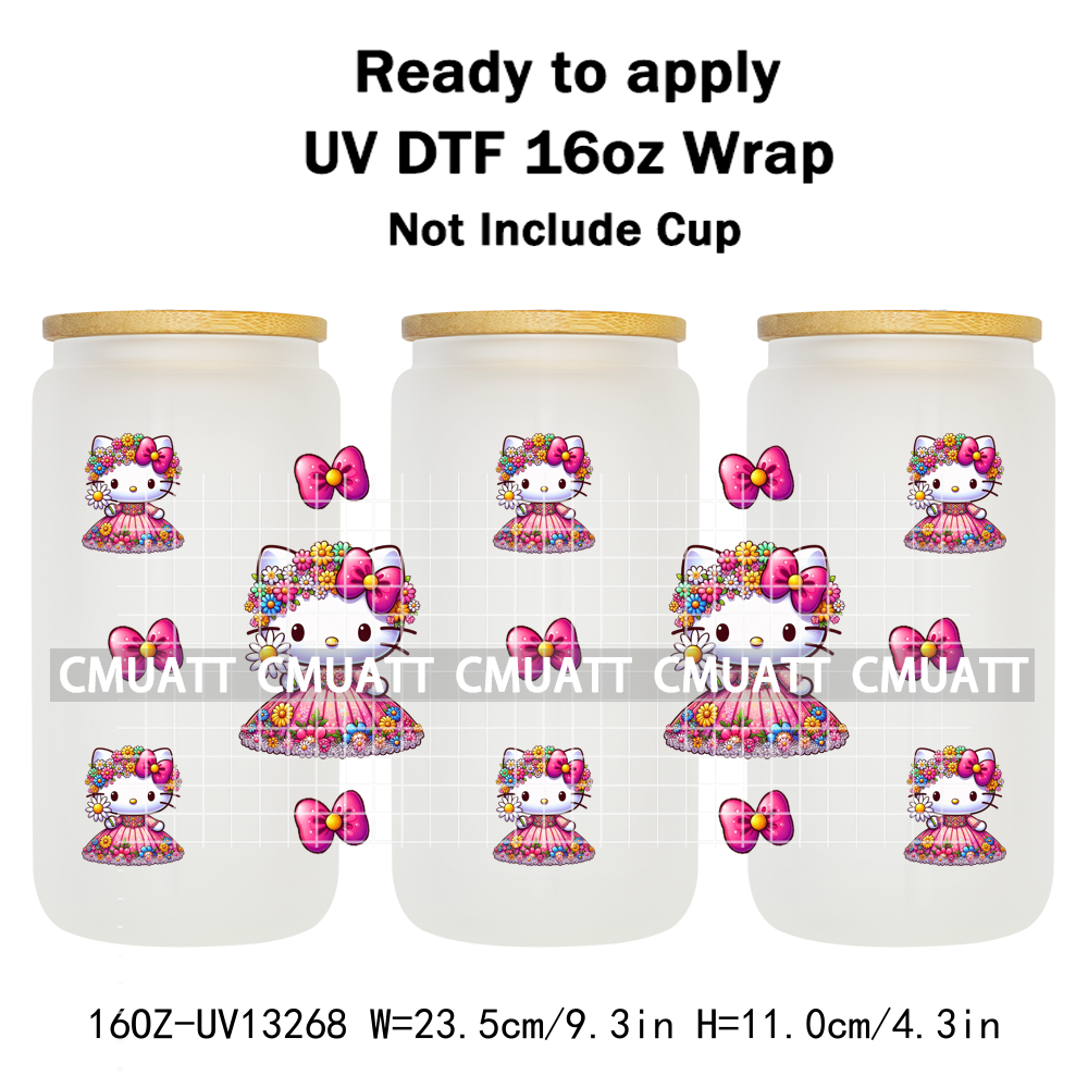 Cute Cat 16OZ UV DTF Cup Wraps Transfer Sticker For Glass Libbey Can Bottle Selfadhesive Waterproof DIY CCM377