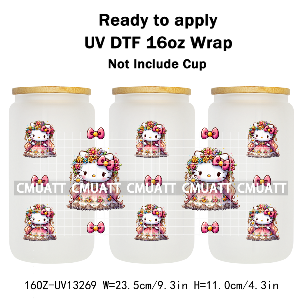 Cute Cat 16OZ UV DTF Cup Wraps Transfer Sticker For Glass Libbey Can Bottle Selfadhesive Waterproof DIY CCM377