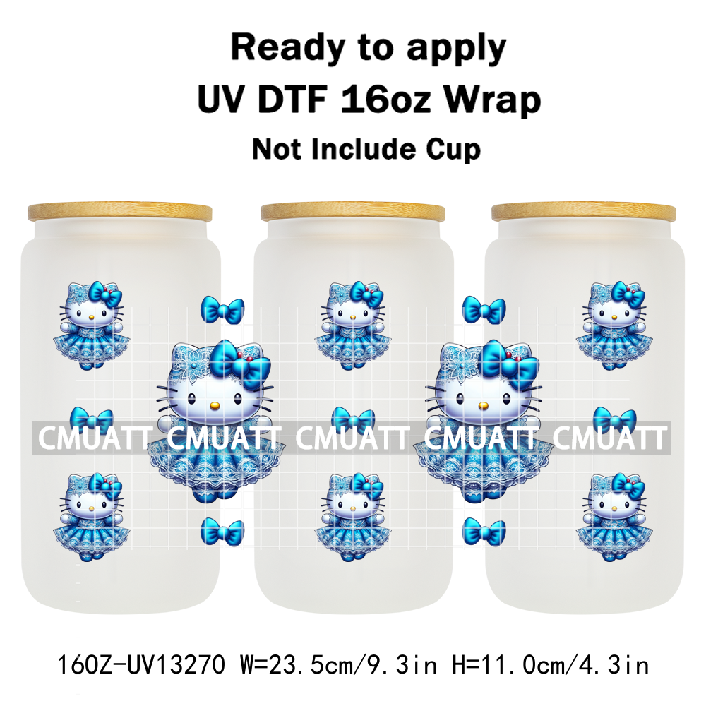 Cute Cat 16OZ UV DTF Cup Wraps Transfer Sticker For Glass Libbey Can Bottle Selfadhesive Waterproof DIY CCM377