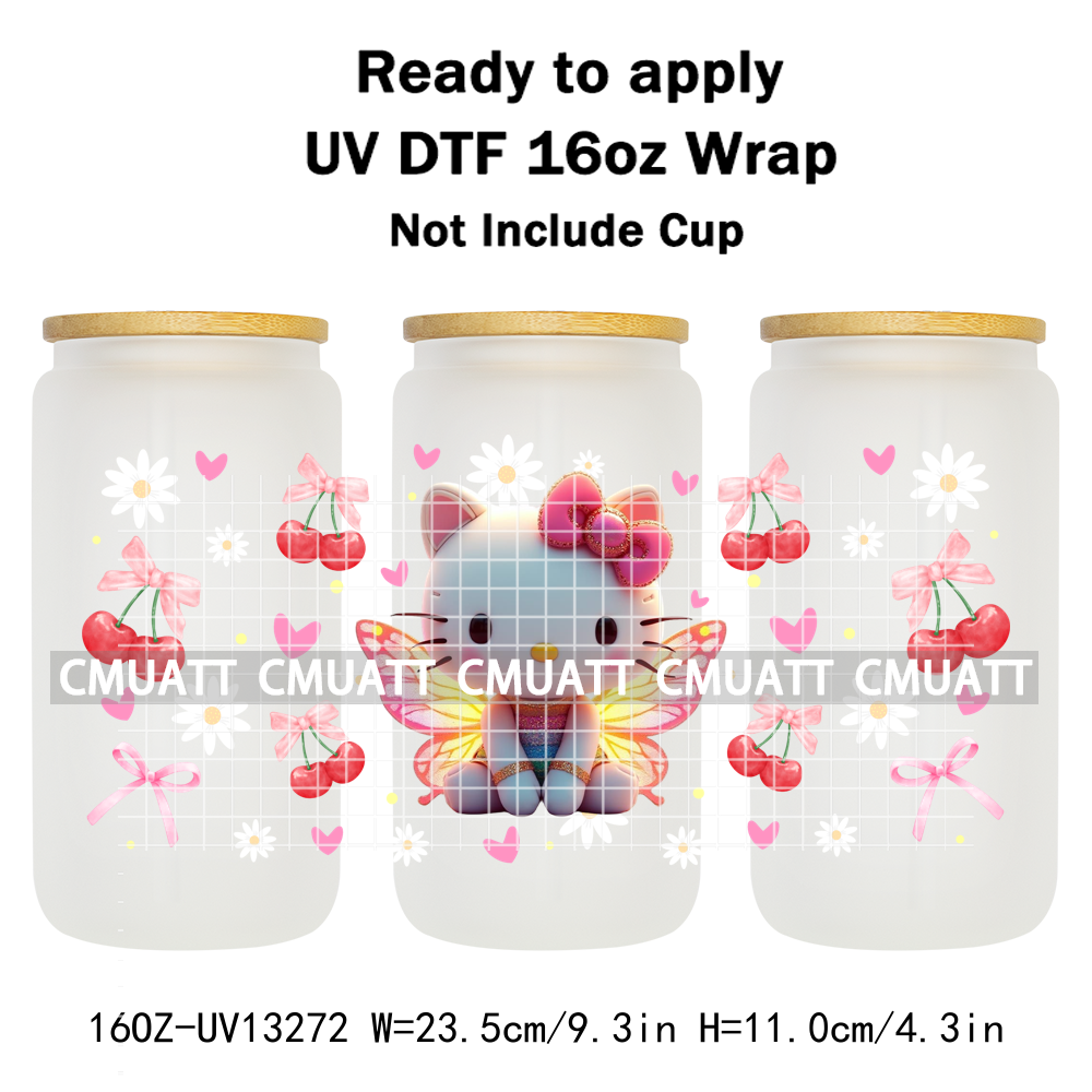 Cute Cat 16OZ UV DTF Cup Wraps Transfer Sticker For Glass Libbey Can Bottle Selfadhesive Waterproof DIY CCM377