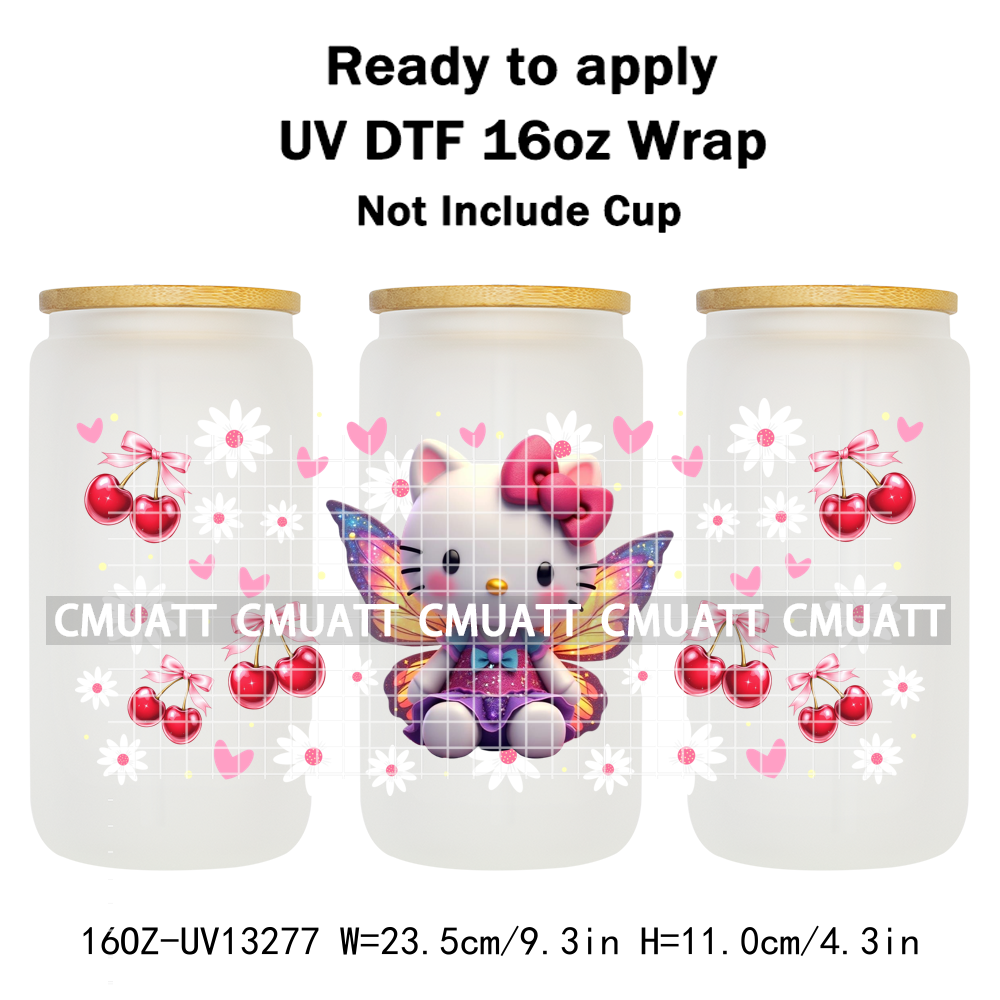 Cute Cat 16OZ UV DTF Cup Wraps Transfer Sticker For Glass Libbey Can Bottle Selfadhesive Waterproof DIY CCM377