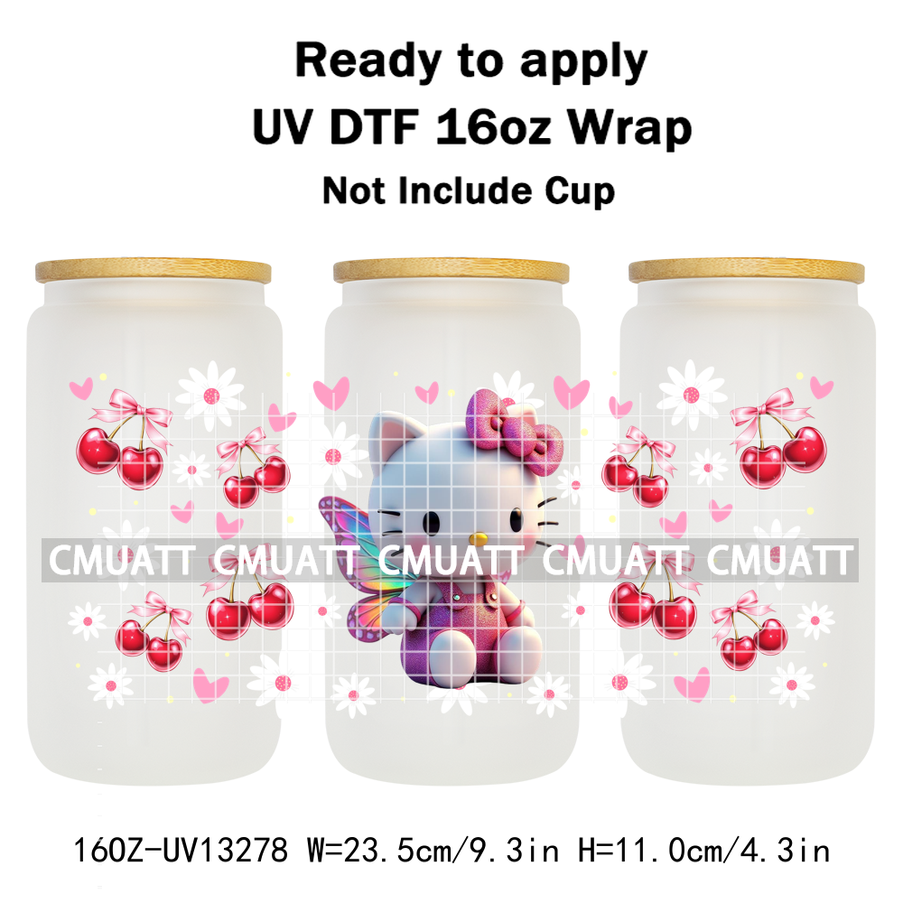 Cute Cat 16OZ UV DTF Cup Wraps Transfer Sticker For Glass Libbey Can Bottle Selfadhesive Waterproof DIY CCM377