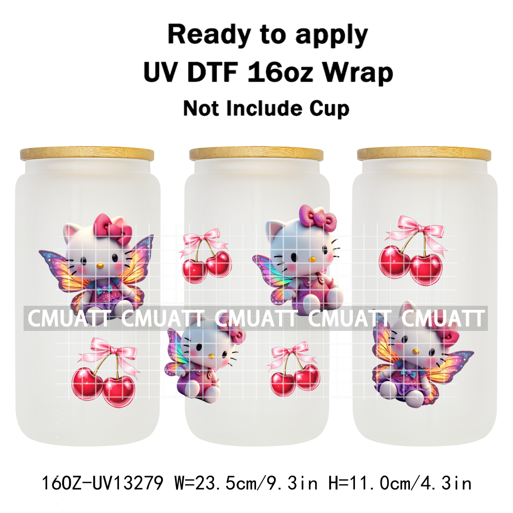 Cute Cat 16OZ UV DTF Cup Wraps Transfer Sticker For Glass Libbey Can Bottle Selfadhesive Waterproof DIY CCM377