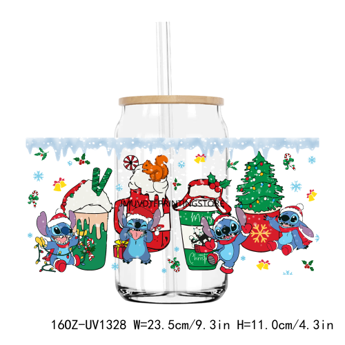 Funny Christmas Cartoon 16OZ UV DTF Cup Wrap Transfers Stickers Custom Labels DIY Durable Waterproof Logo For Libbey Glass Can