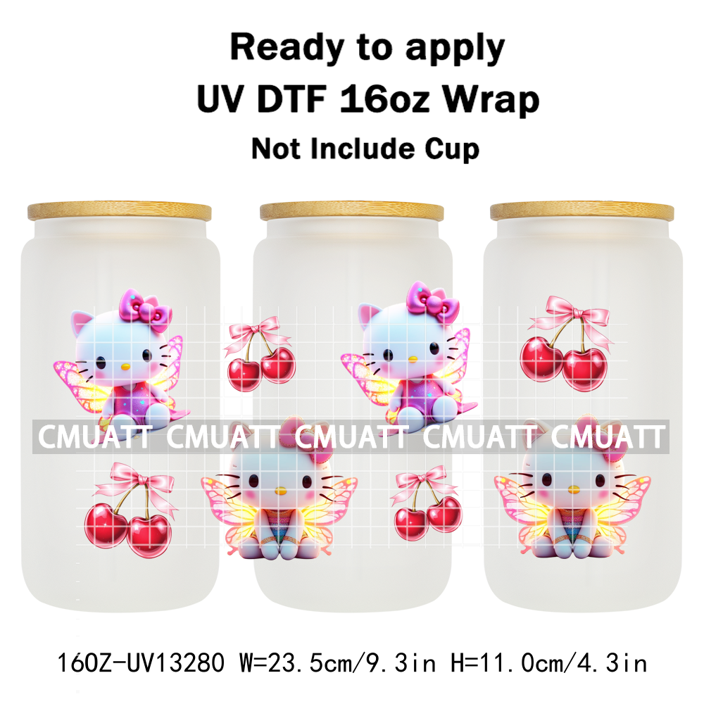 Cute Cat 16OZ UV DTF Cup Wraps Transfer Sticker For Glass Libbey Can Bottle Selfadhesive Waterproof DIY CCM377