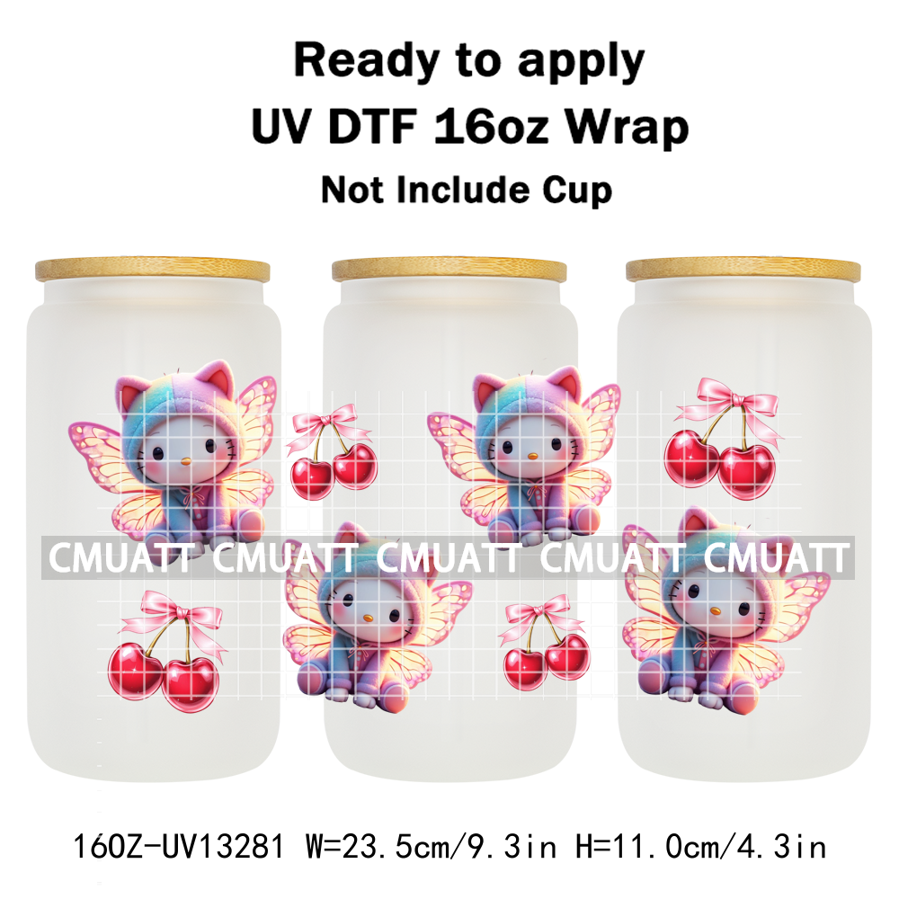 Cute Cat 16OZ UV DTF Cup Wraps Transfer Sticker For Glass Libbey Can Bottle Selfadhesive Waterproof DIY CCM377
