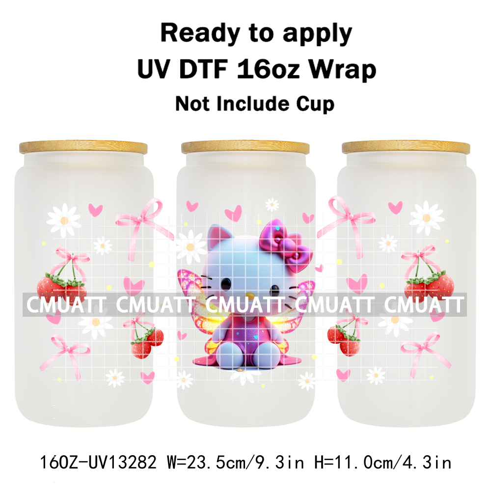 Cute Cat 16OZ UV DTF Cup Wraps Transfer Sticker For Glass Libbey Can Bottle Selfadhesive Waterproof DIY CCM377
