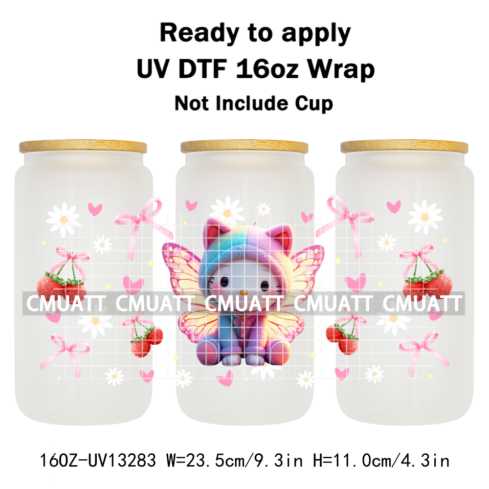 Cute Cat 16OZ UV DTF Cup Wraps Transfer Sticker For Glass Libbey Can Bottle Selfadhesive Waterproof DIY CCM377