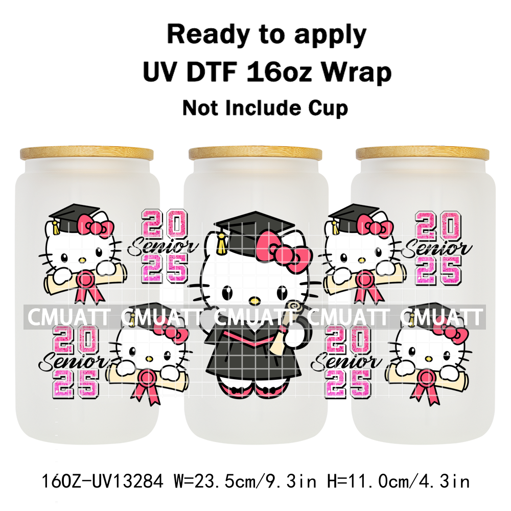 Cute Cat 16OZ UV DTF Cup Wraps Transfer Sticker For Glass Libbey Can Bottle Selfadhesive Waterproof DIY CCM377