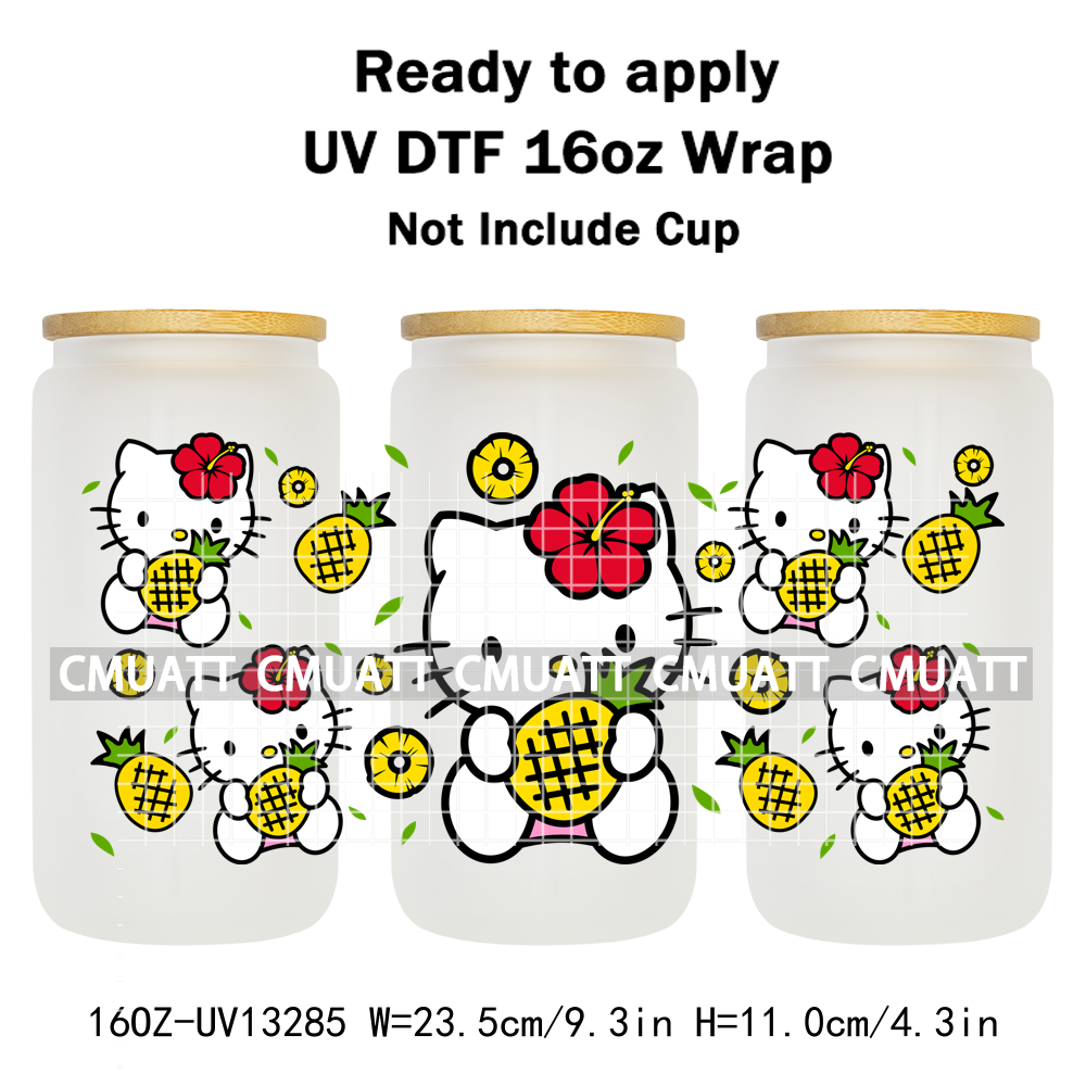 Cute Cat 16OZ UV DTF Cup Wraps Transfer Sticker For Glass Libbey Can Bottle Selfadhesive Waterproof DIY CCM377