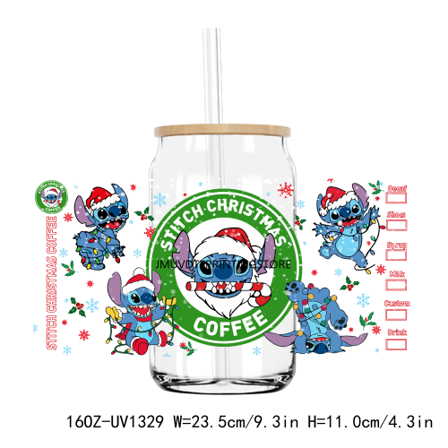 Funny Christmas Cartoon 16OZ UV DTF Cup Wrap Transfers Stickers Custom Labels DIY Durable Waterproof Logo For Libbey Glass Can