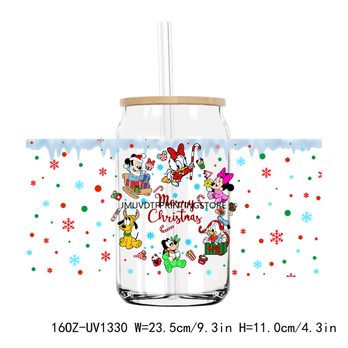 Christmas Mouse And Friend 16OZ UV DTF Cup Wrap Transfer Stickers Custom Labels DIY Durable Waterproof Logo For Libbey Glass Can