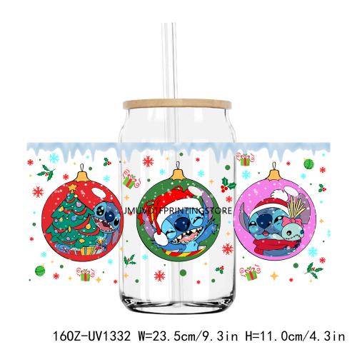 Funny Christmas Cartoon 16OZ UV DTF Cup Wrap Transfers Stickers Custom Labels DIY Durable Waterproof Logo For Libbey Glass Can