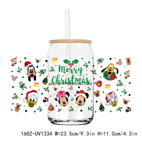 Christmas Mouse And Friend 16OZ UV DTF Cup Wrap Transfer Stickers Custom Labels DIY Durable Waterproof Logo For Libbey Glass Can